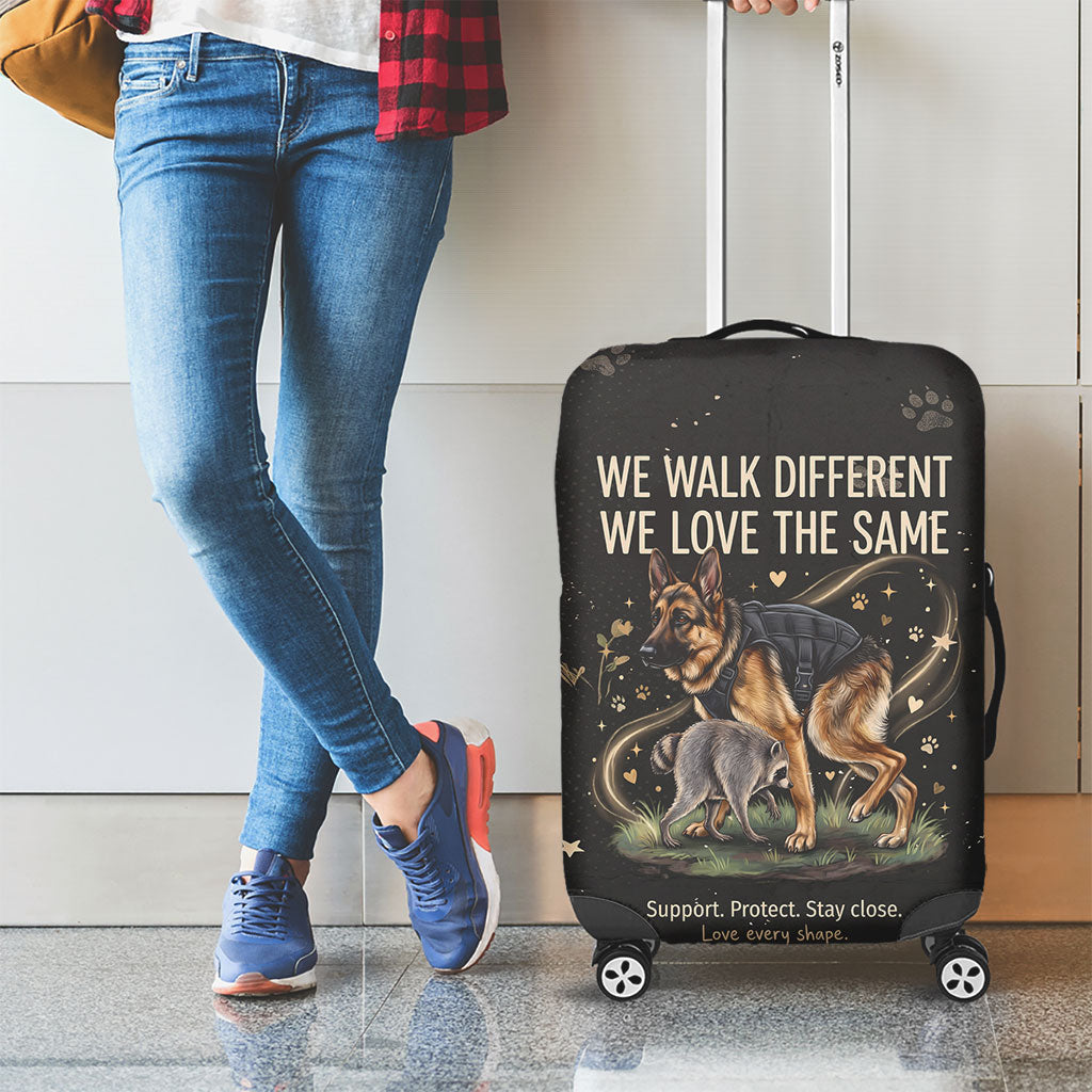 Jimothy And Quasimodo Luggage Cover Vintage German Shepherd And Raccoon - Born Rare Loved Deeply