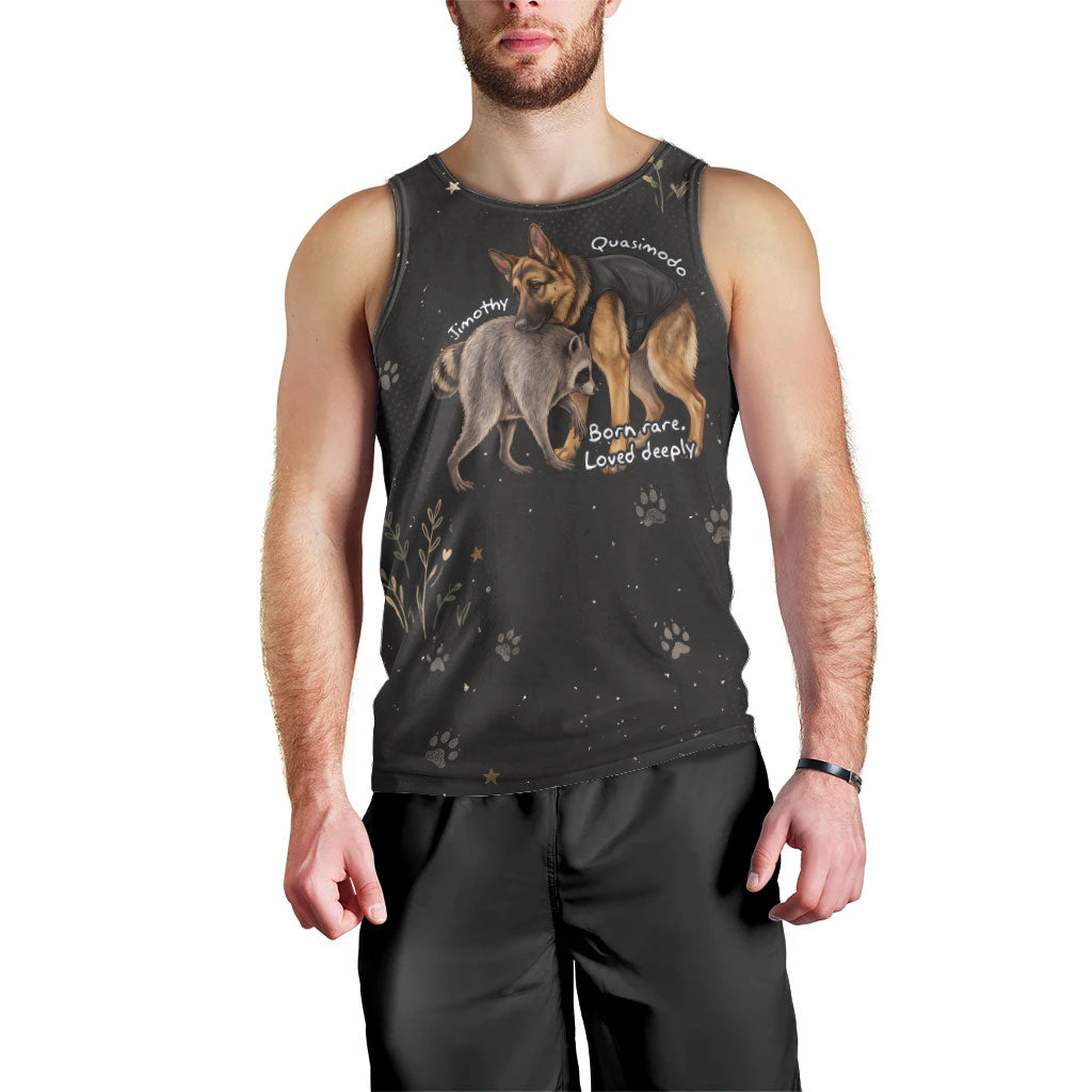 Jimothy And Quasimodo Men Tank Top Vintage German Shepherd And Raccoon - Born Rare Loved Deeply