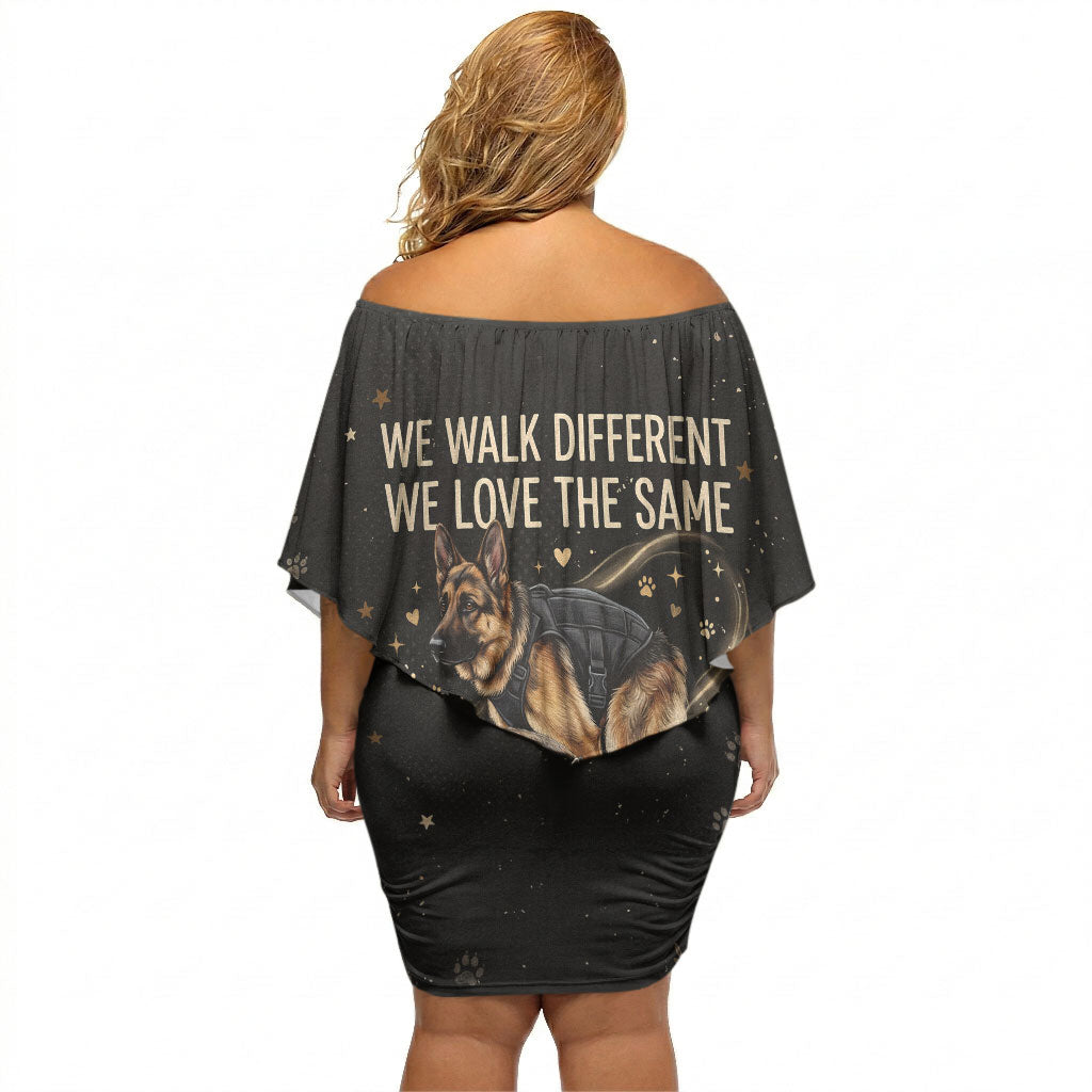 Jimothy And Quasimodo Off Shoulder Short Dress Vintage German Shepherd And Raccoon - Born Rare Loved Deeply
