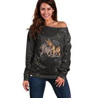 Jimothy And Quasimodo Off Shoulder Sweater Vintage German Shepherd And Raccoon - Born Rare Loved Deeply