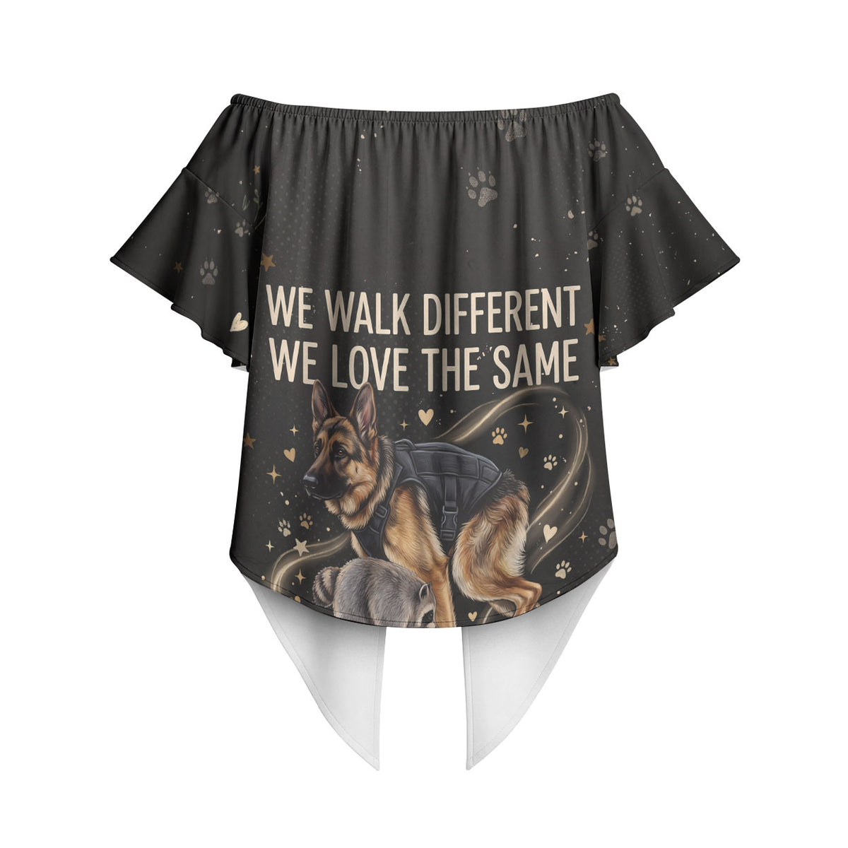 Jimothy And Quasimodo Off Shoulder Wrap Waist Top Vintage German Shepherd And Raccoon - Born Rare Loved Deeply