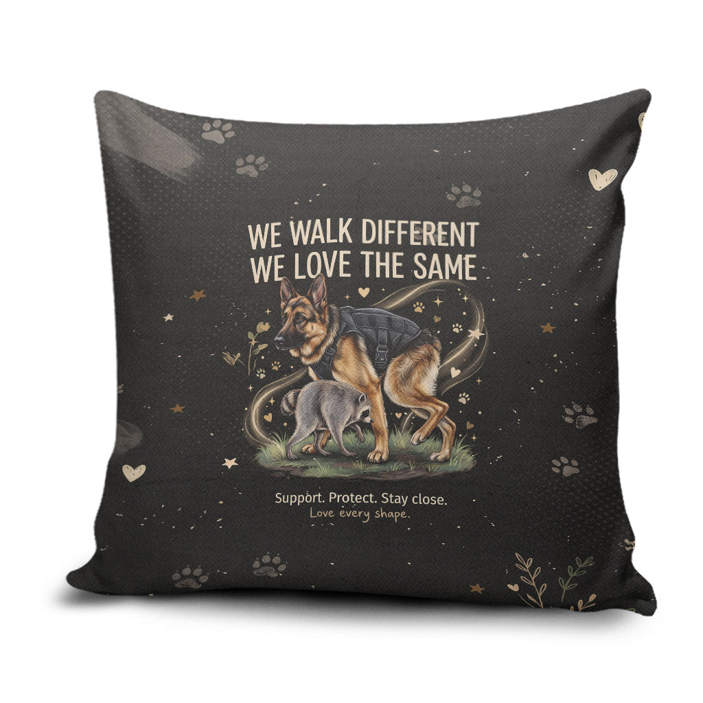 Jimothy And Quasimodo Pillow Cover Vintage German Shepherd And Raccoon - Born Rare Loved Deeply