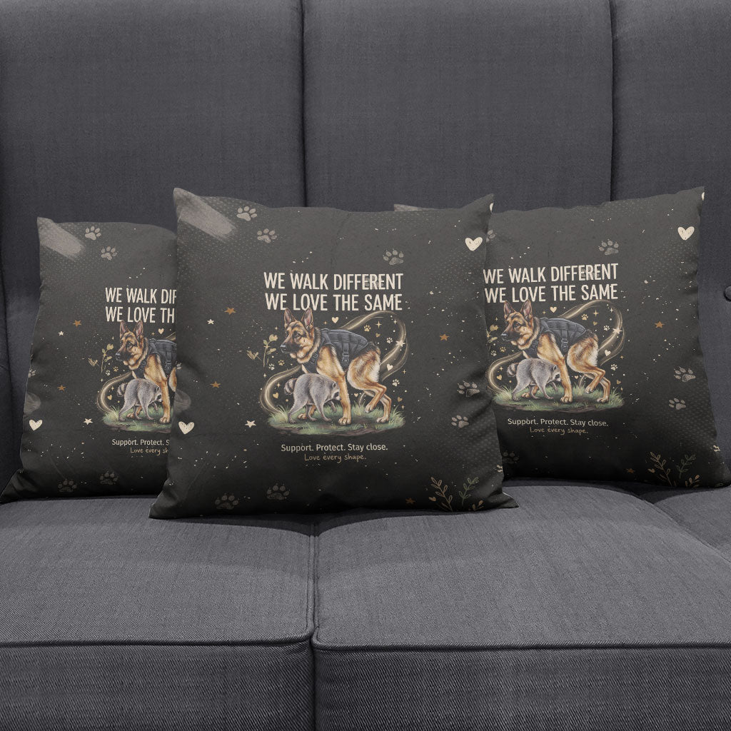 Jimothy And Quasimodo Pillow Cover Vintage German Shepherd And Raccoon - Born Rare Loved Deeply