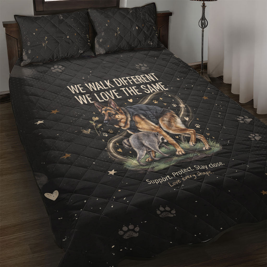 Jimothy And Quasimodo Quilt Bed Set Vintage German Shepherd And Raccoon - Born Rare Loved Deeply