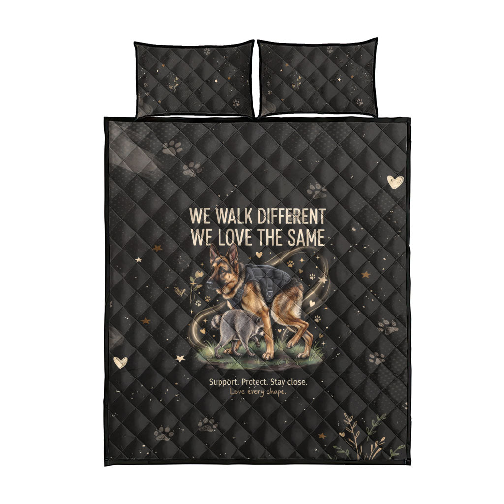 Jimothy And Quasimodo Quilt Bed Set Vintage German Shepherd And Raccoon - Born Rare Loved Deeply