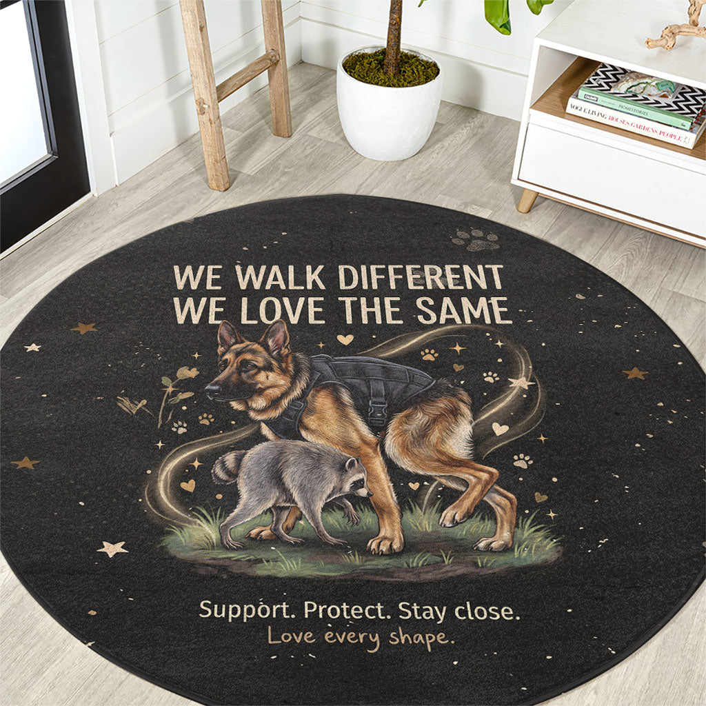 Jimothy And Quasimodo Round Carpet Vintage German Shepherd And Raccoon - Born Rare Loved Deeply