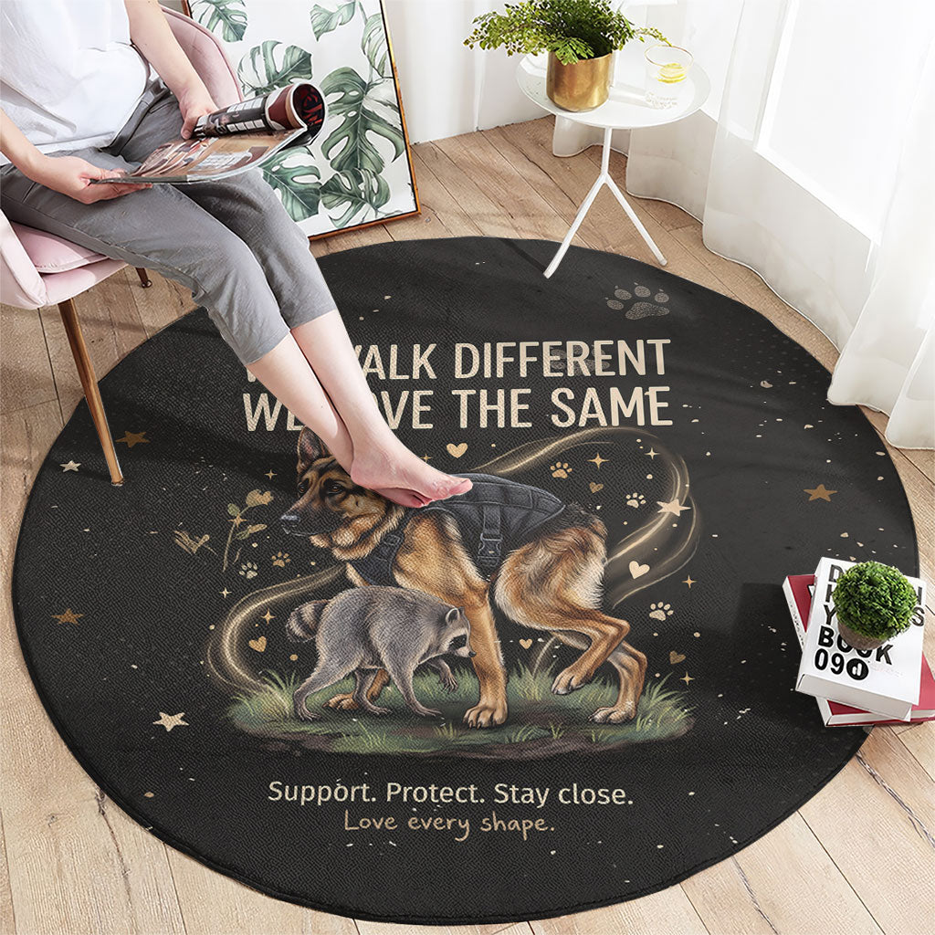 Jimothy And Quasimodo Round Carpet Vintage German Shepherd And Raccoon - Born Rare Loved Deeply