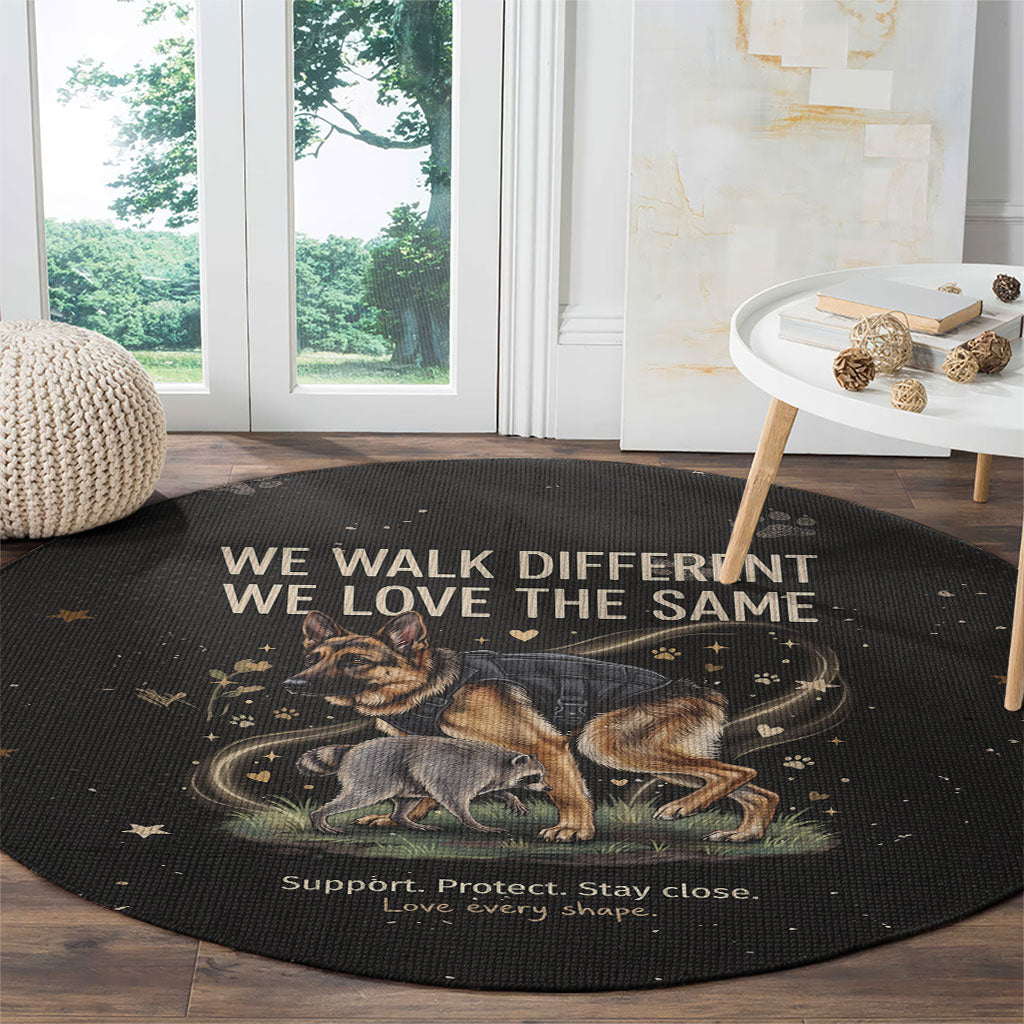 Jimothy And Quasimodo Round Carpet Vintage German Shepherd And Raccoon - Born Rare Loved Deeply