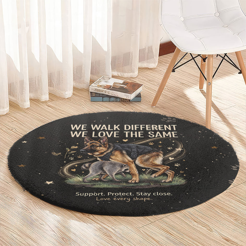 Jimothy And Quasimodo Round Carpet Vintage German Shepherd And Raccoon - Born Rare Loved Deeply