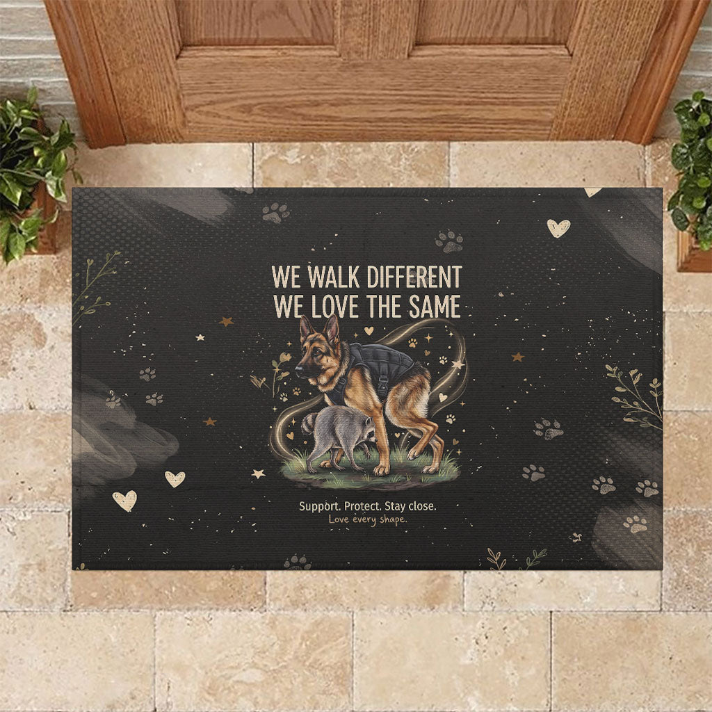 Jimothy And Quasimodo Rubber Doormat Vintage German Shepherd And Raccoon - Born Rare Loved Deeply