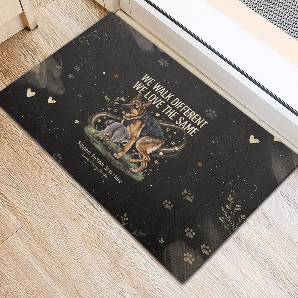 Jimothy And Quasimodo Rubber Doormat Vintage German Shepherd And Raccoon - Born Rare Loved Deeply