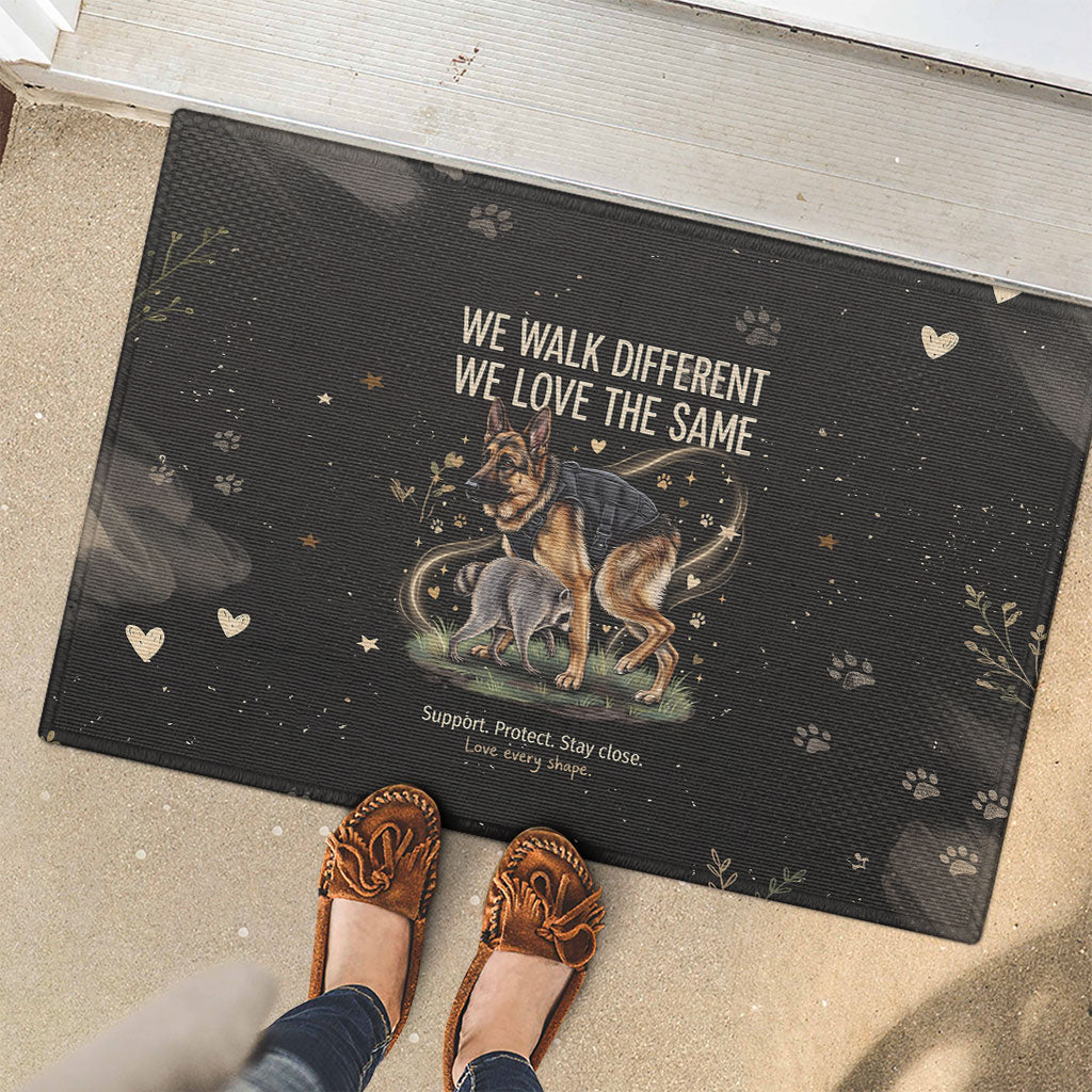 Jimothy And Quasimodo Rubber Doormat Vintage German Shepherd And Raccoon - Born Rare Loved Deeply