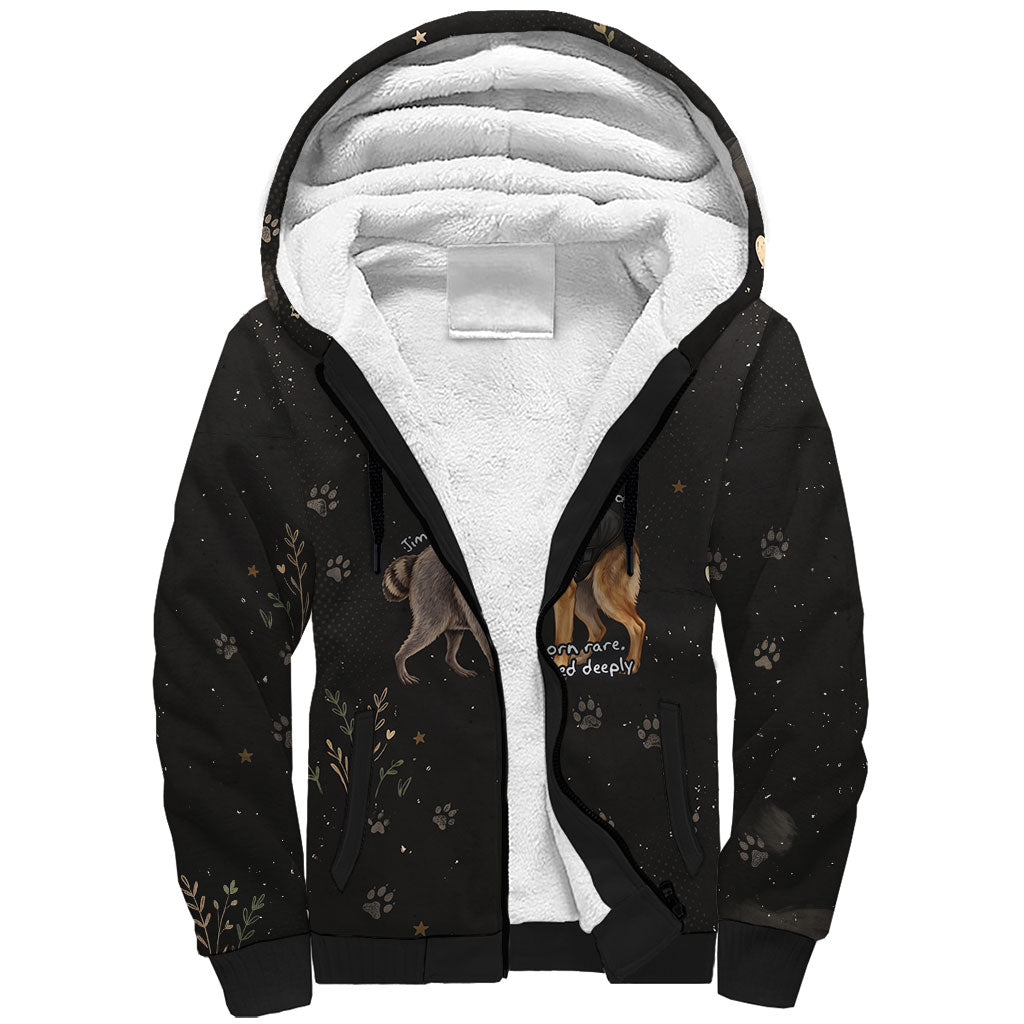 Jimothy And Quasimodo Sherpa Hoodie Vintage German Shepherd And Raccoon - Born Rare Loved Deeply