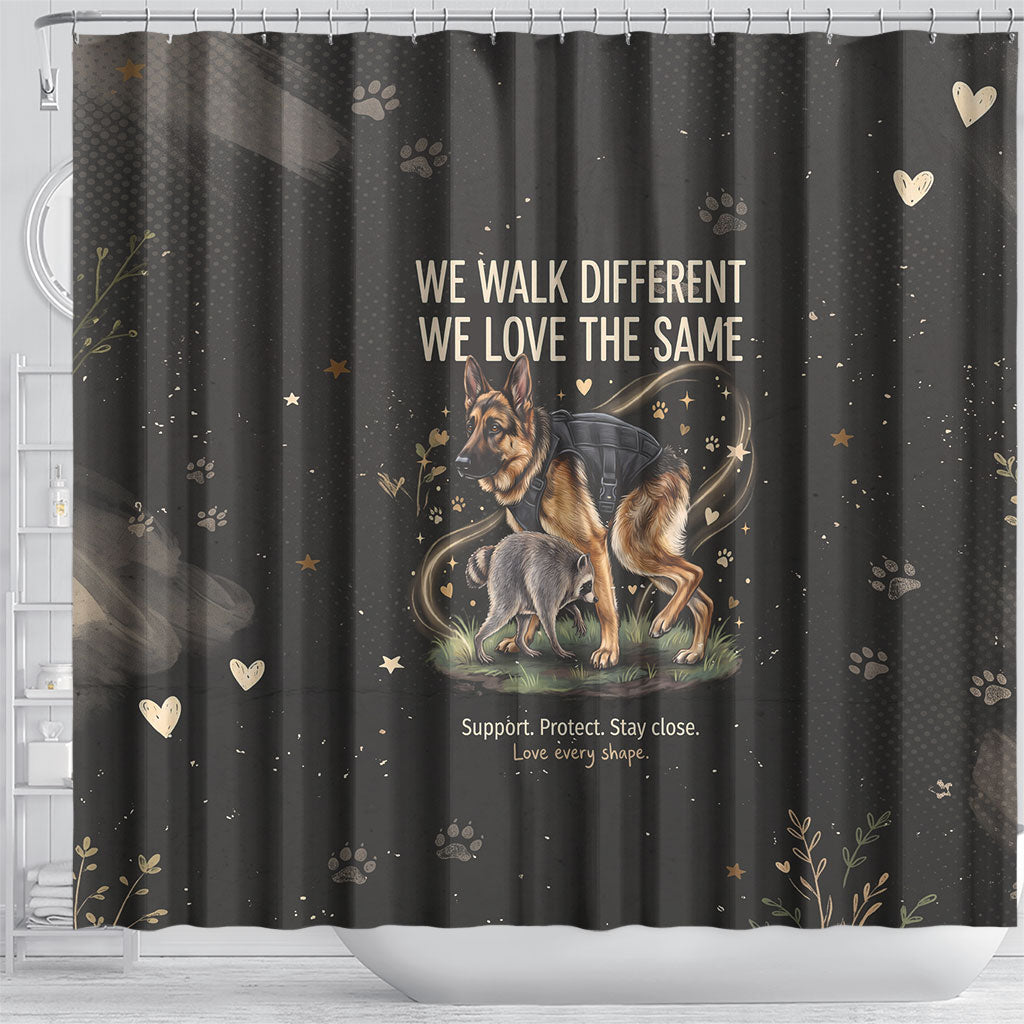 Jimothy And Quasimodo Shower Curtain Vintage German Shepherd And Raccoon - Born Rare Loved Deeply