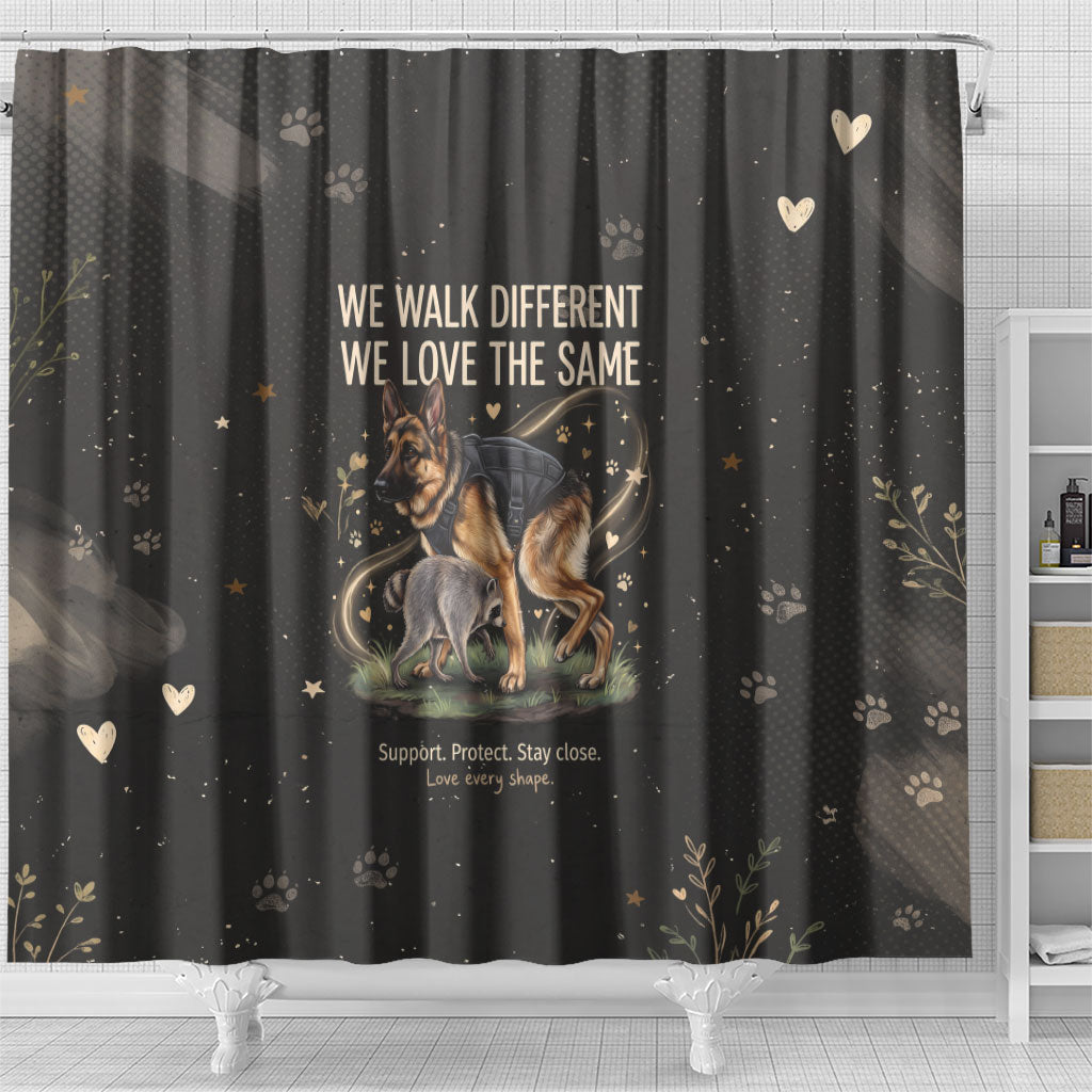 Jimothy And Quasimodo Shower Curtain Vintage German Shepherd And Raccoon - Born Rare Loved Deeply