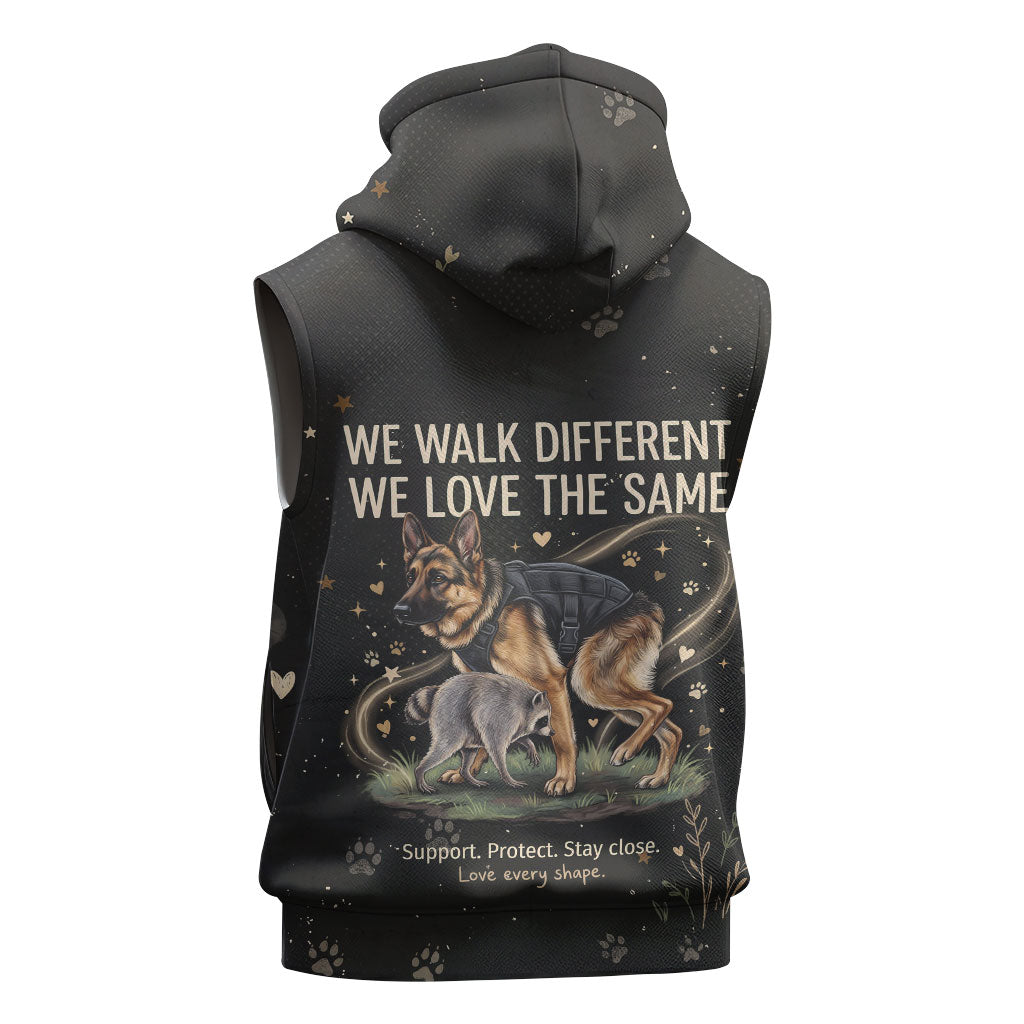 Jimothy And Quasimodo Sleeveless Hoodie Vintage German Shepherd And Raccoon - Born Rare Loved Deeply