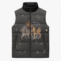 Jimothy And Quasimodo Sleeveless Puffer Jacket Vintage German Shepherd And Raccoon - Born Rare Loved Deeply