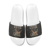 Jimothy And Quasimodo Slide Sandals Vintage German Shepherd And Raccoon - Born Rare Loved Deeply