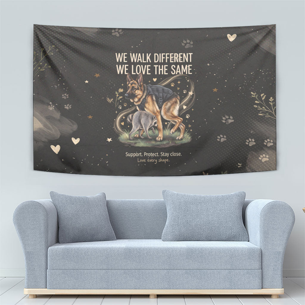 Jimothy And Quasimodo Tapestry Vintage German Shepherd And Raccoon - Born Rare Loved Deeply