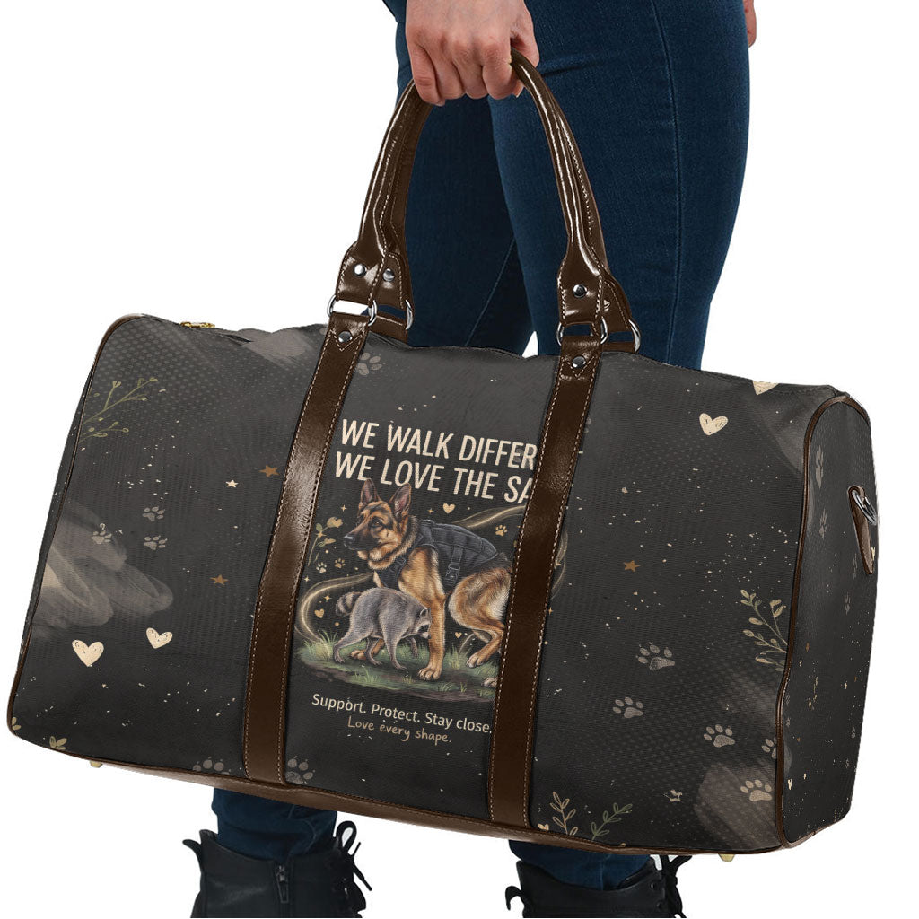 Jimothy And Quasimodo Travel Bag Vintage German Shepherd And Raccoon - Born Rare Loved Deeply