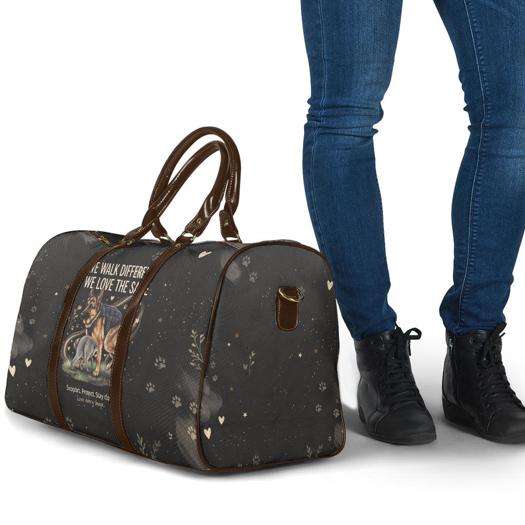 Jimothy And Quasimodo Travel Bag Vintage German Shepherd And Raccoon - Born Rare Loved Deeply