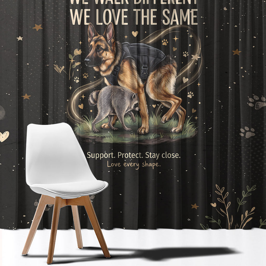 Jimothy And Quasimodo Window Curtain Vintage German Shepherd And Raccoon - Born Rare Loved Deeply