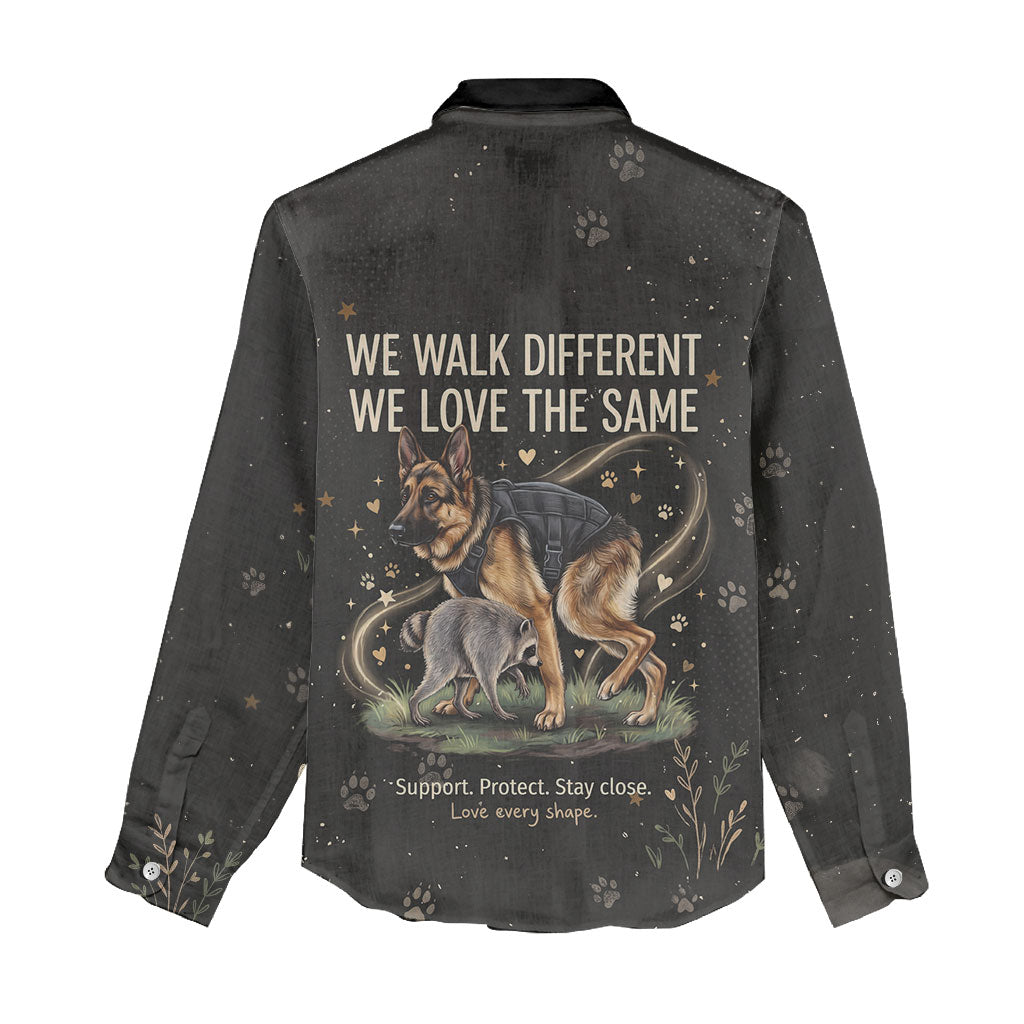 Jimothy And Quasimodo Women Casual Shirt Vintage German Shepherd And Raccoon - Born Rare Loved Deeply