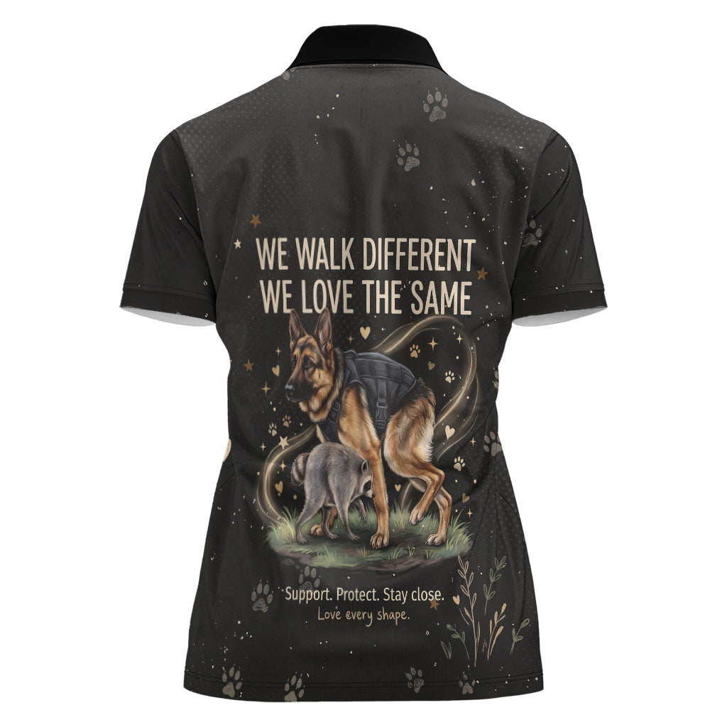 Jimothy And Quasimodo Women Polo Shirt Vintage German Shepherd And Raccoon - Born Rare Loved Deeply