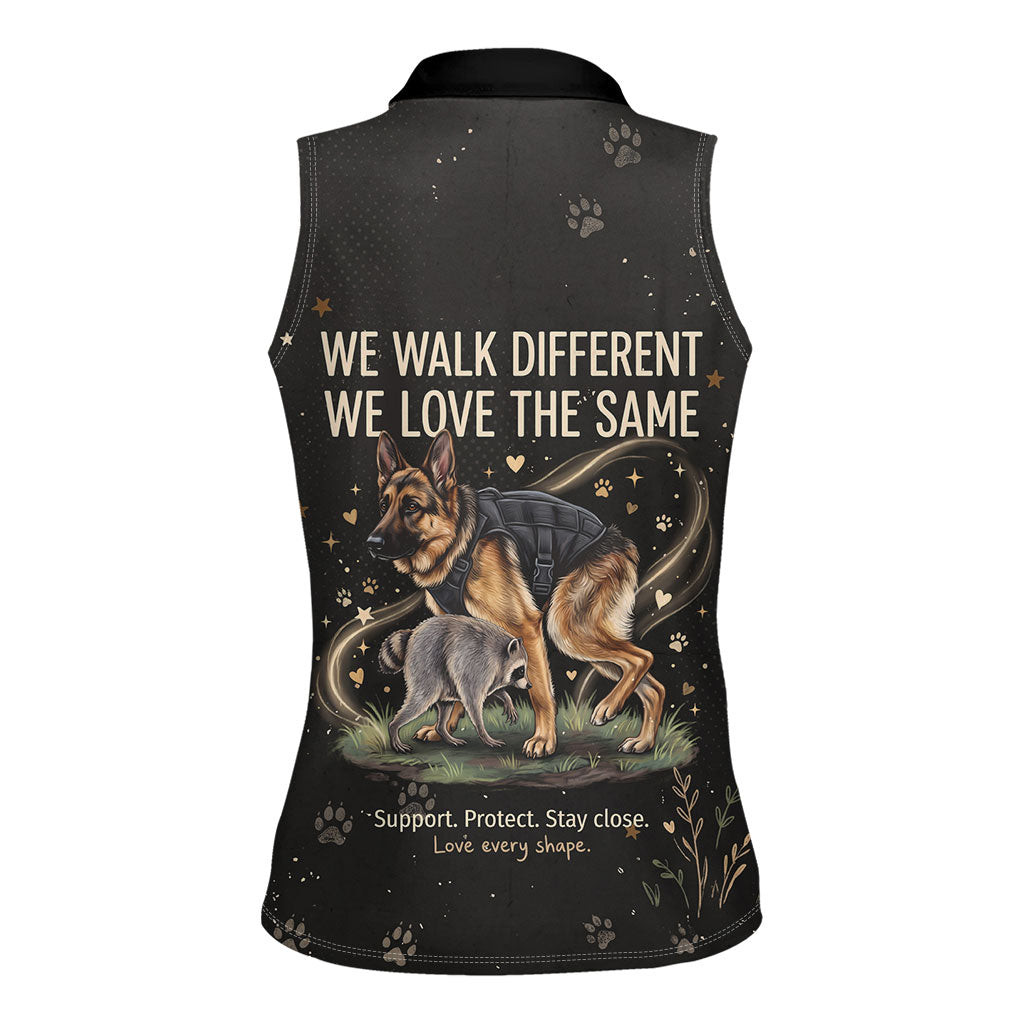 Jimothy And Quasimodo Women Sleeveless Polo Shirt Vintage German Shepherd And Raccoon - Born Rare Loved Deeply