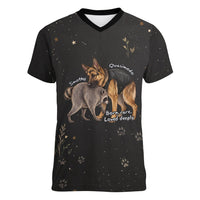 Jimothy And Quasimodo Women V-Neck T-Shirt Vintage German Shepherd And Raccoon - Born Rare Loved Deeply