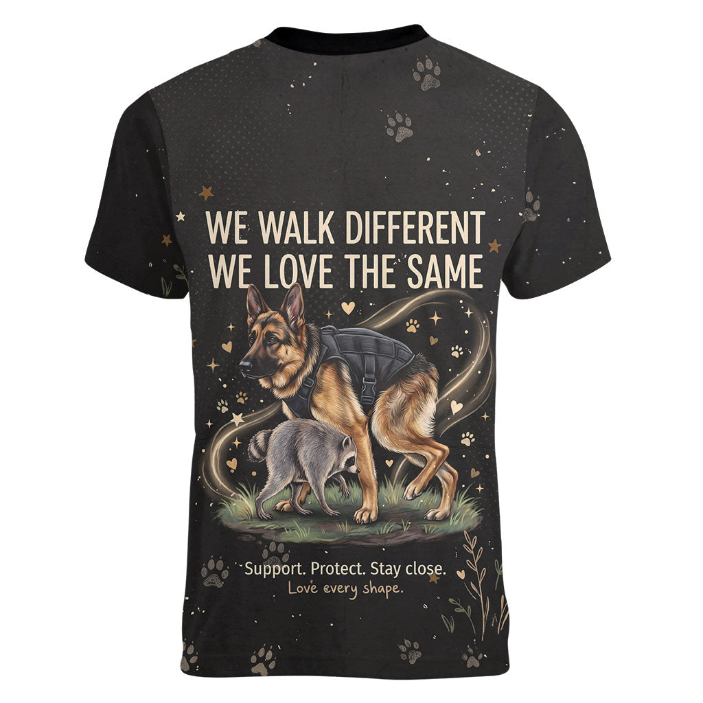 Jimothy And Quasimodo Women V-Neck T-Shirt Vintage German Shepherd And Raccoon - Born Rare Loved Deeply