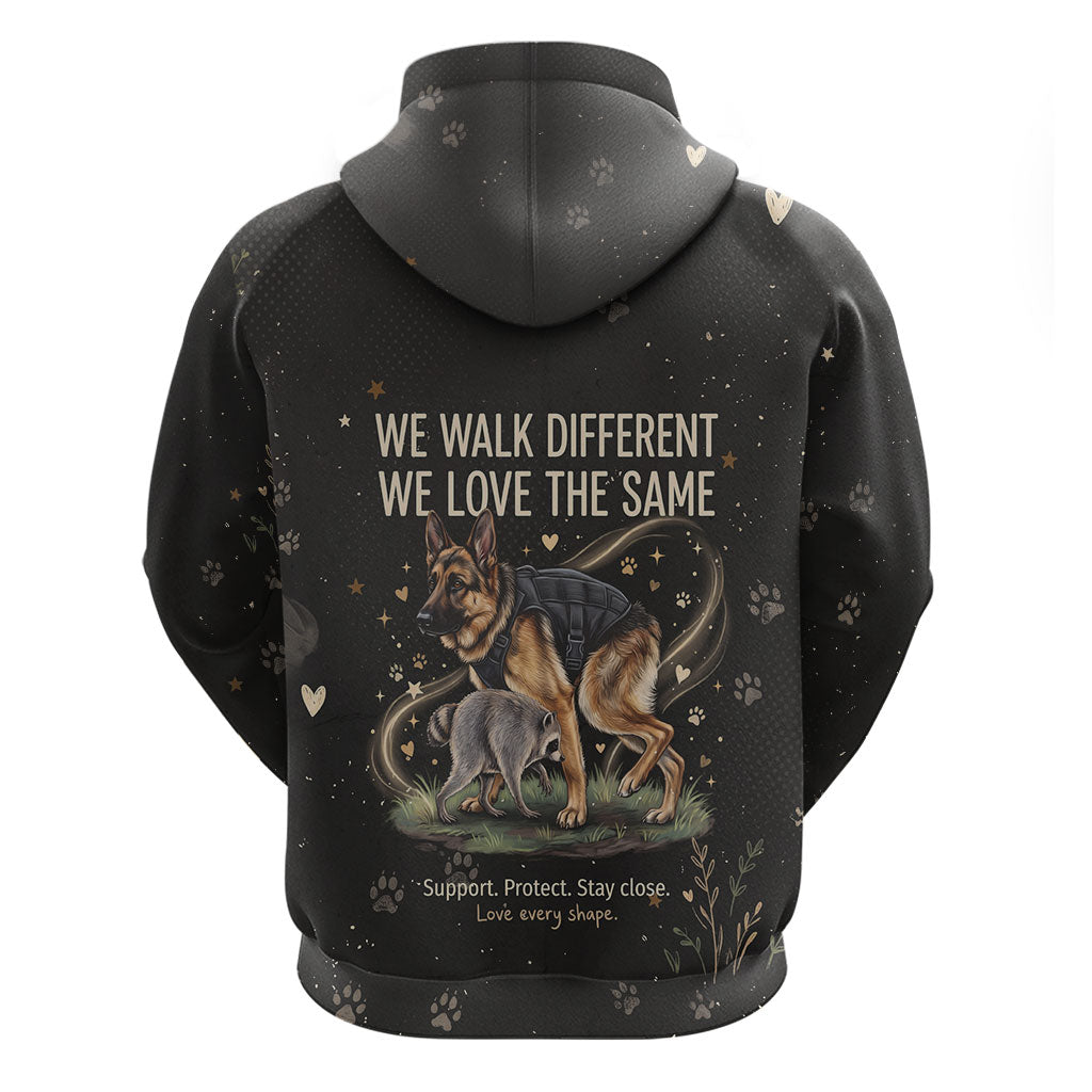 Jimothy And Quasimodo Zip Hoodie Vintage German Shepherd And Raccoon - Born Rare Loved Deeply