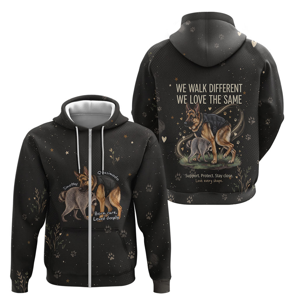 Jimothy And Quasimodo Zip Hoodie Vintage German Shepherd And Raccoon - Born Rare Loved Deeply