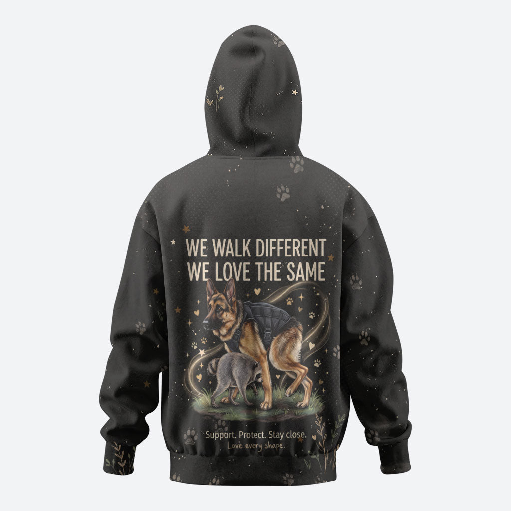 Jimothy And Quasimodo Zip Hoodie Vintage German Shepherd And Raccoon - Born Rare Loved Deeply