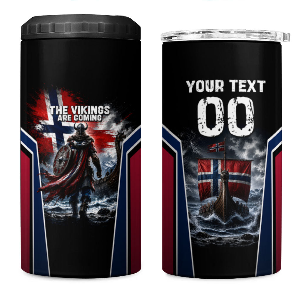 Personalized Norway Viking Warrior 4 in 1 Can Cooler Tumbler Vintage Norse Mythology Flag Art