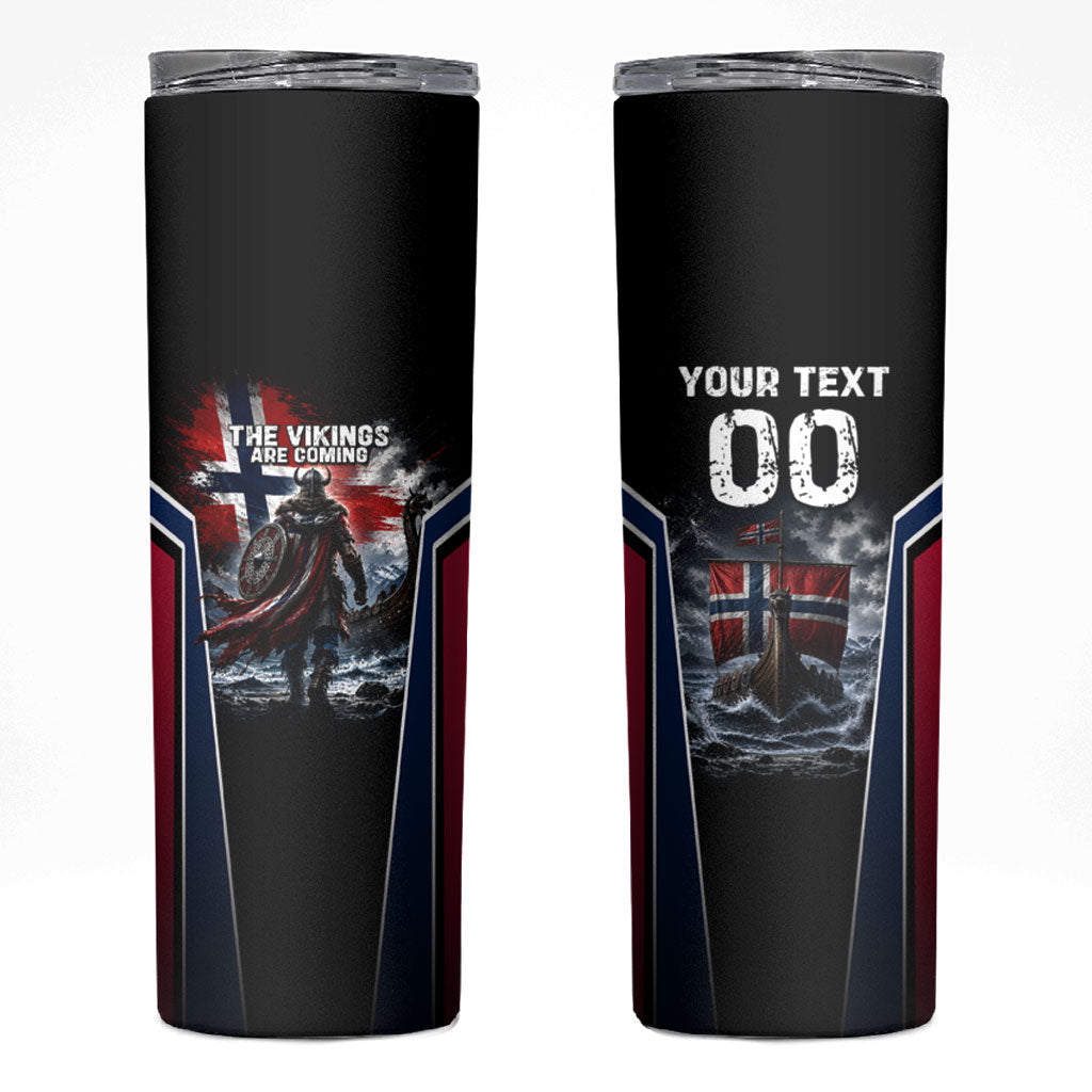 Personalized Norway Viking Warrior Skinny Tumbler Vintage Norse Mythology Flag Art
