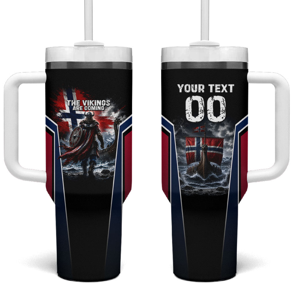 Personalized Norway Viking Warrior Tumbler With Handle Vintage Norse Mythology Flag Art
