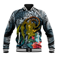 Hawaii Turtle Baseball Jacket Hawaii Pattern and Turtle Tattoo Dark Cyan Gradient - Wonder Print Shop