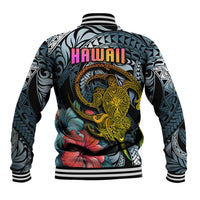 Hawaii Turtle Baseball Jacket Hawaii Pattern and Turtle Tattoo Dark Cyan Gradient - Wonder Print Shop