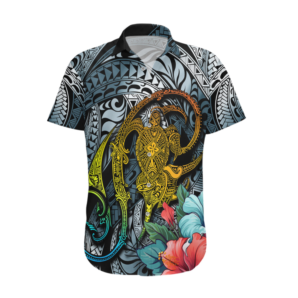 Hawaii Turtle Hawaiian Shirt Hawaii Pattern and Turtle Tattoo Dark Cyan Gradient - Wonder Print Shop