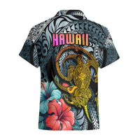 Hawaii Turtle Hawaiian Shirt Hawaii Pattern and Turtle Tattoo Dark Cyan Gradient - Wonder Print Shop