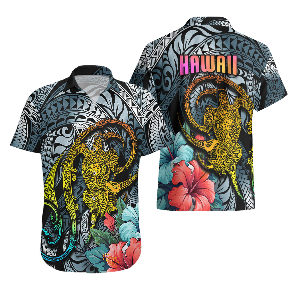 Hawaii Turtle Hawaiian Shirt Hawaii Pattern and Turtle Tattoo Dark Cyan Gradient - Wonder Print Shop
