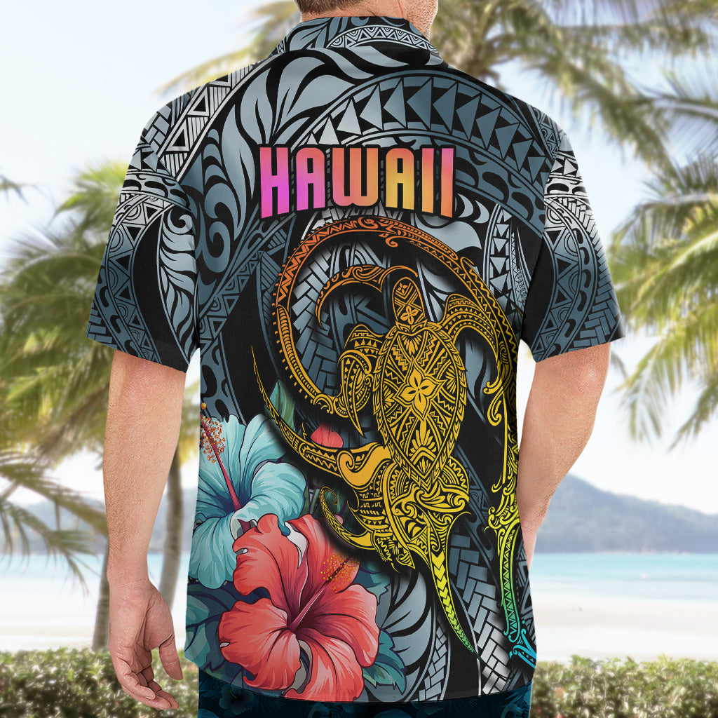 Hawaii Turtle Hawaiian Shirt Hawaii Pattern and Turtle Tattoo Dark Cyan Gradient - Wonder Print Shop