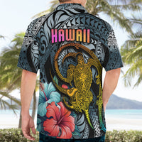 Hawaii Turtle Hawaiian Shirt Hawaii Pattern and Turtle Tattoo Dark Cyan Gradient - Wonder Print Shop