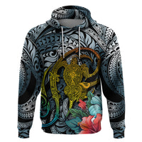 Hawaii Turtle Hoodie Hawaii Pattern and Turtle Tattoo Dark Cyan Gradient - Wonder Print Shop