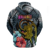 Hawaii Turtle Hoodie Hawaii Pattern and Turtle Tattoo Dark Cyan Gradient - Wonder Print Shop