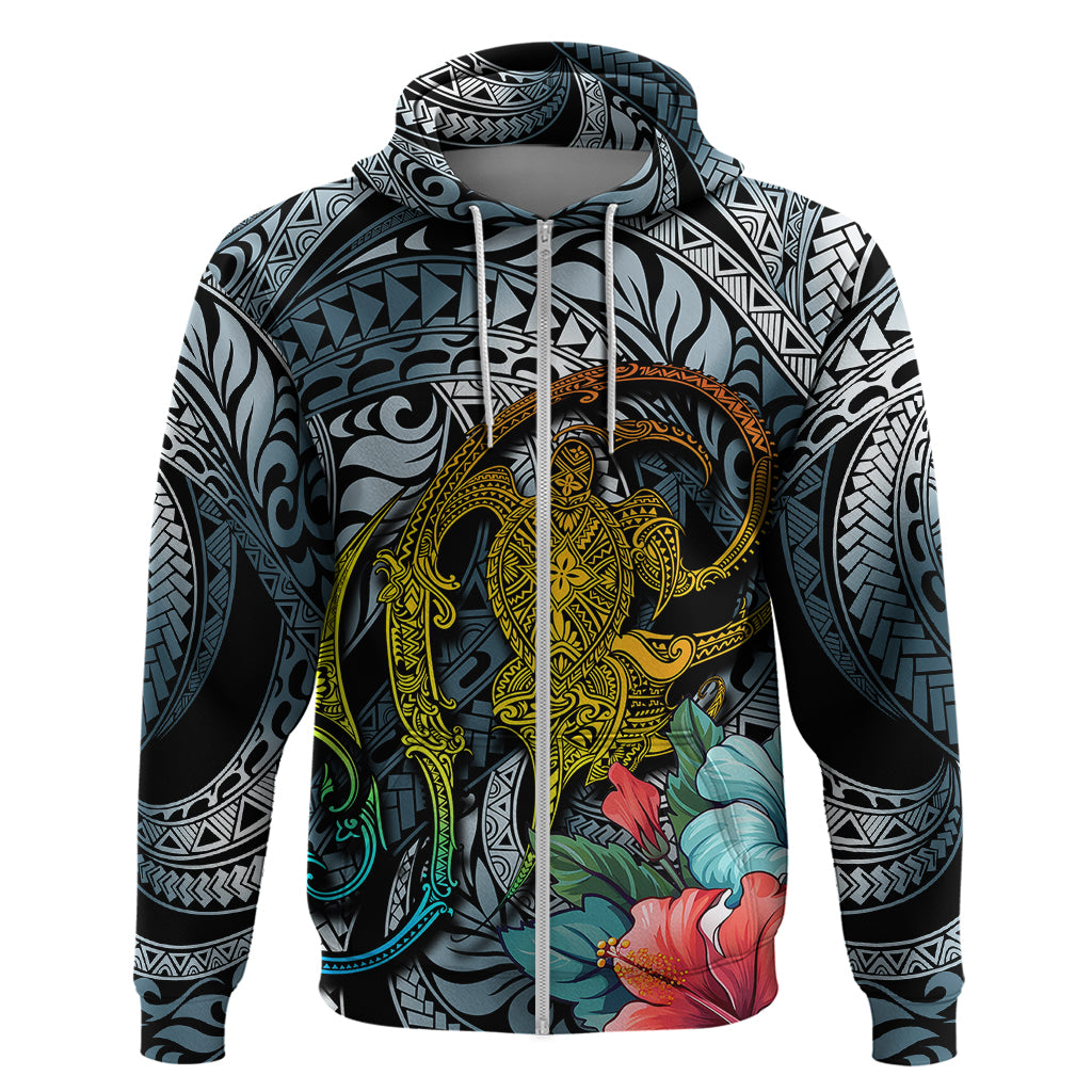 Hawaii Turtle Hoodie Hawaii Pattern and Turtle Tattoo Dark Cyan Gradient - Wonder Print Shop