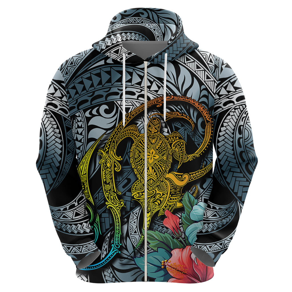 Hawaii Turtle Hoodie Hawaii Pattern and Turtle Tattoo Dark Cyan Gradient - Wonder Print Shop