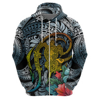Hawaii Turtle Hoodie Hawaii Pattern and Turtle Tattoo Dark Cyan Gradient - Wonder Print Shop