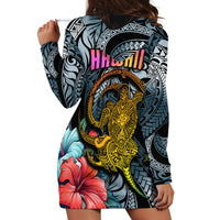 Hawaii Turtle Hoodie Dress Hawaii Pattern and Turtle Tattoo Dark Cyan Gradient - Wonder Print Shop